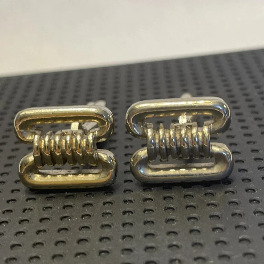 Vintage Silver Tone Barbed Wire Mens Cufflinks Wound Coil Inside Rectangle Frame